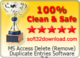 MS Access Delete (Remove) Duplicate Entries Software 7.0 Clean & Safe award
